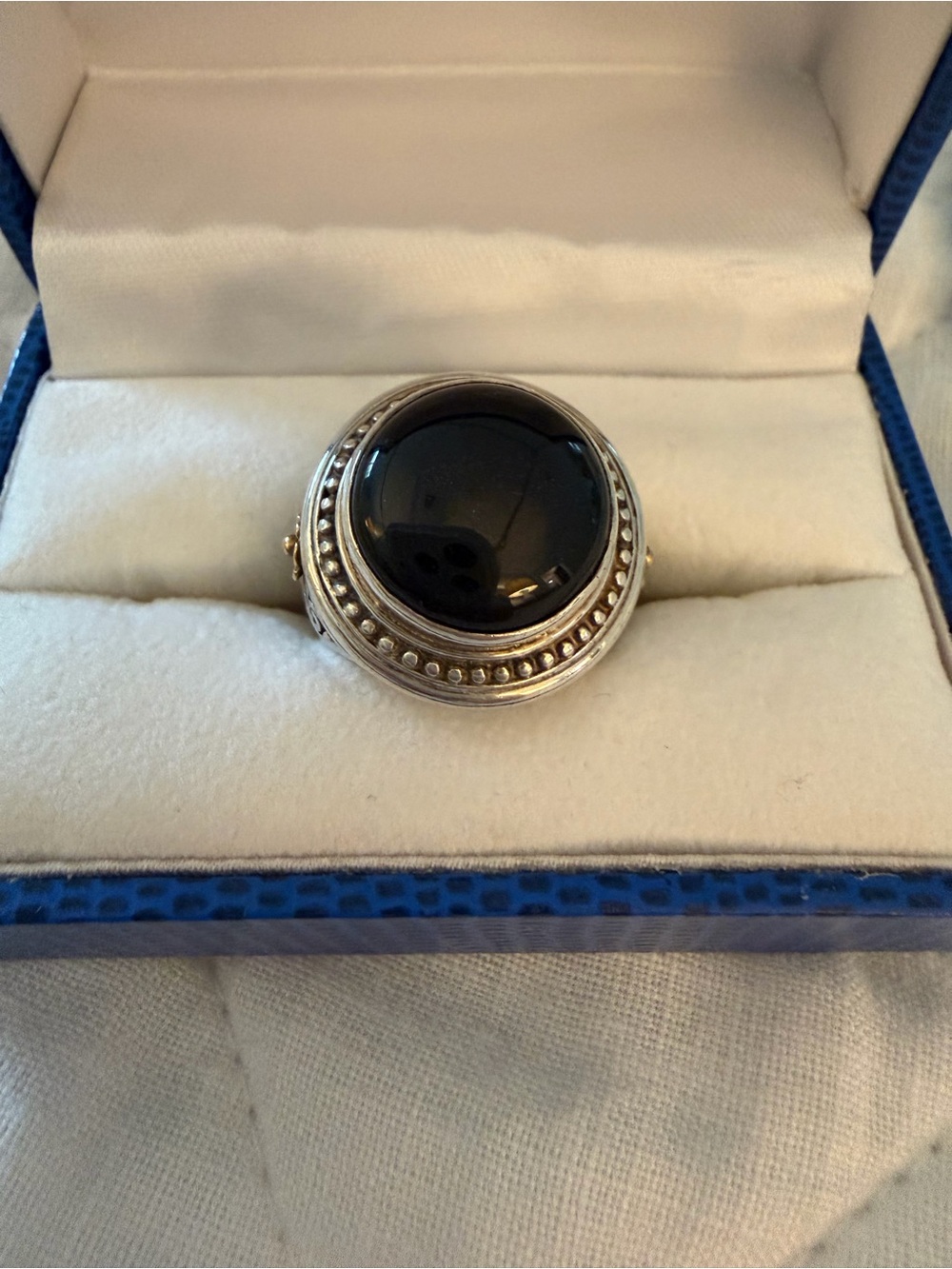 Konstantino Black Onyx Dome Ring with Beaded Mixed Metal Border
